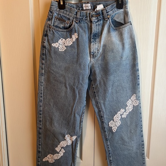 Vintage Calvin Klein Straight-Leg Denim with Lace Appliqué - Picture 2 of 6